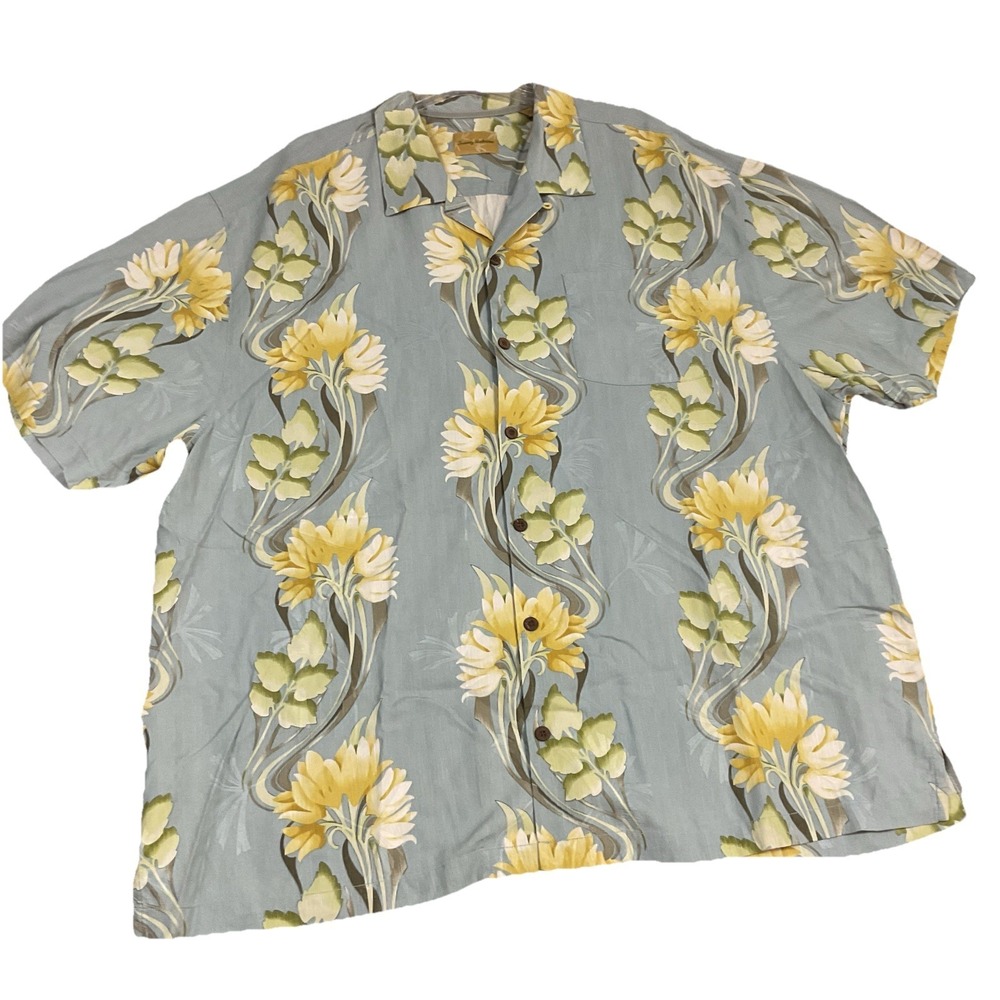 Tommy Bahama‎ Hawaiian Silk Shirt 2XB Floral Tropical Resort Wear Wooden Buttons